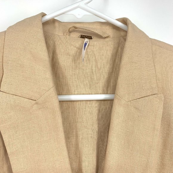 Free People Blazer Linen Blush Pink Flared Sleeve Tie Waist - Picture 6 of 12